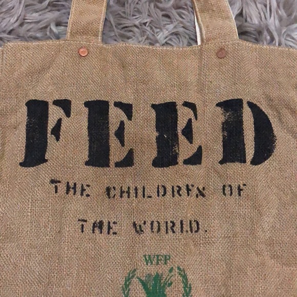 “FEED” Shoppers Tote-Reversible-Large Size-Shoulder Straps-Burlap/Cotton-GUC - Picture 6 of 17